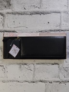 Anna Martina Franco Metallic Black Flap Wallet Card Case Set NWT